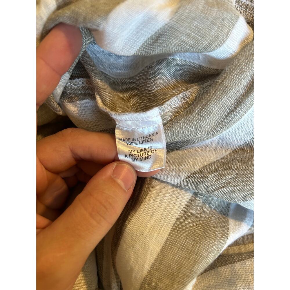 FLAX 100% Linen Vertical Stripe White Taupe Pant Wide Leg EUC L - Picture 10 of 10